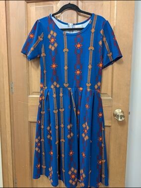 Lularoe Blue Short-Sleeve Patterned Fit & Flare Dress
